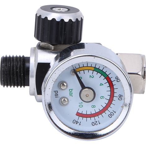 Régulateur de pression d'air 0-10 bar / 0-140 psi, vanne en alliage d'aluminium, raccord d'entrée/sortie 1/4 po BSPP, couleur argent (1/5)