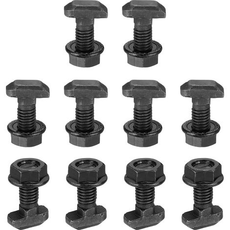 Boulons À Fente En T M8x20mm, 10 Ensembles Boulon À Tête Marteau À Encoche Avec Écrous À Collerette Hexagonaux Boulon À Tige Coulissante Pour Profilé En Aluminium Série 40, Noir (1/5)