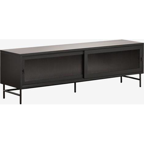 Meuble TV Paoline 180x40 cm en acier et verre SKLUM Noir de Carbone