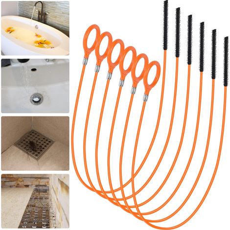 Desatascador de desagües de 32" (paquete de 6), metal irrompible con revestimiento de nailon, para duchas, lavabos y bañeras.