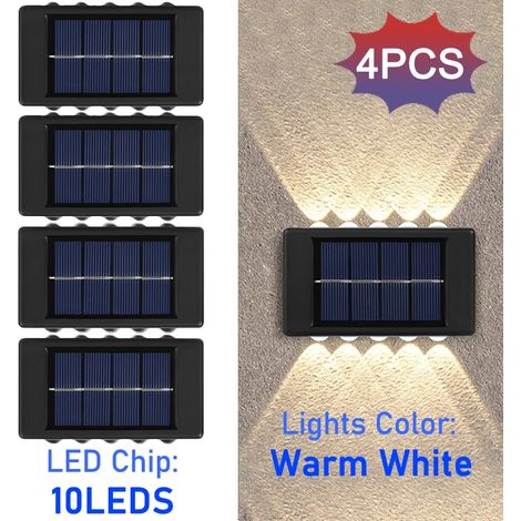 (10 LED - 4 pièces - Lumière chaude) 10 lampes solaires murales LED d'extérieur étanches pour la sécurité, compatibles avec les lampes décoratives de jardin, de cour et de clôture. (1/5)