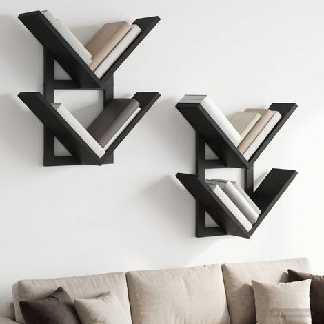 vidaXL Estante Flotante de Pared 2 uds. Roble Negro 43 x 15 x 47 cm (1/5)