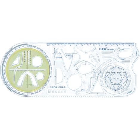 Règle Géométrique - Modèle de Dessin Multifonction avec Cercle Triangle Rectangle Parabole Bissectrice - Pour Étudiants Artistes Designers - 1 Pièce (1/5)