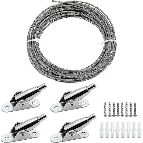 Filiyano – support pour rideaux réglables – Câble en acier inoxydable de 10 m, gainé de fil d'acier de 2 mm, avec support pour rideaux réglables (1/4)