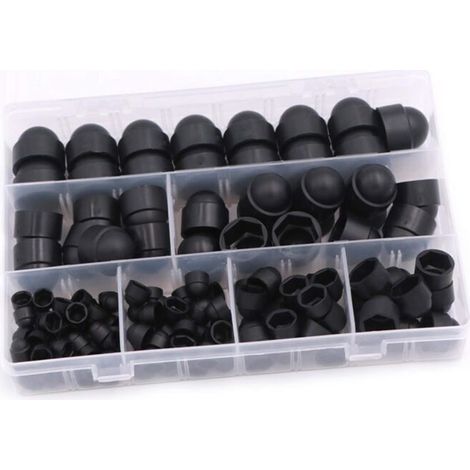 CHOYCLIT 145 Stück Schraubenmutterabdeckungen, Kuppelmutter-Kit Kuppelschutzkappen Bolzenmutterabdeckung 6 Größen M4 M5 M6 M8 M10 M12 mit Box für Maschinen, Möbel und Fahrzeuge (Schwarz)
