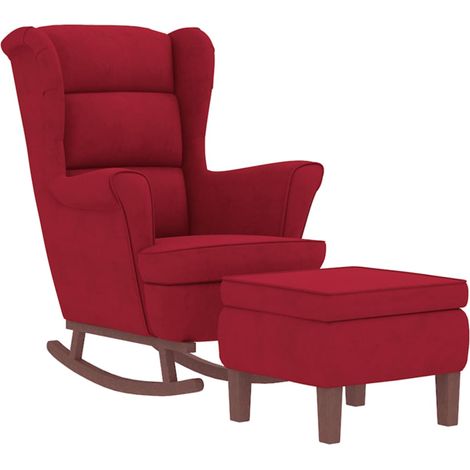vidaXL Sedia a dondolo con schienale alto in velluto rosso vino Legno (1/4)