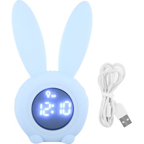 Horloge de table multifonctionnelle avec alarme, température et minuteur, avec affichage LED représentant un lapin de dessin animé (bleue) (1/5)