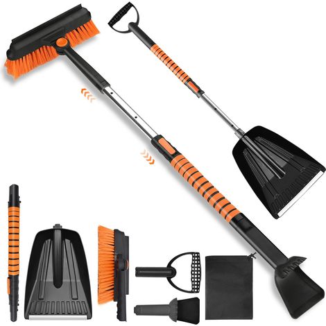 4 en 1 Grattoir pare Brise Voiture avec Pelle à Neige, Brosse et Raclette, Extensible Grattoir à Glace avec Balai, Gratte Givre Pare Brise Vitre pour Auto Camions SUV, Orange (1/5)