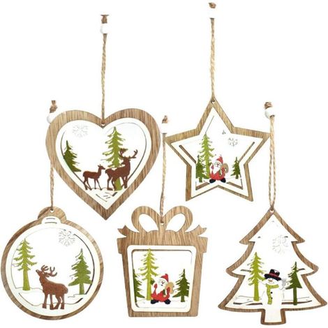 Wooden Christmas Ornaments, 5 Pieces Christmas Tree Decorations for Christmas Party Decorations - Fei Yu (1/5)