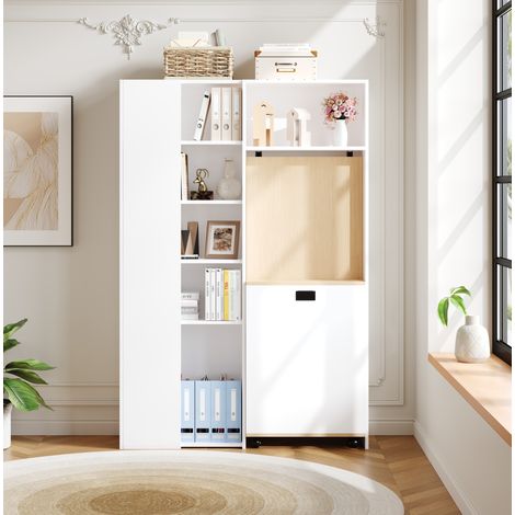 REDOM - Scrivania pieghevole 104,5x30,5x160 cm, con ripiano 2 in 1, presa UE e USB, vano portaoggetti regolabile, MDF bianco (1/5)