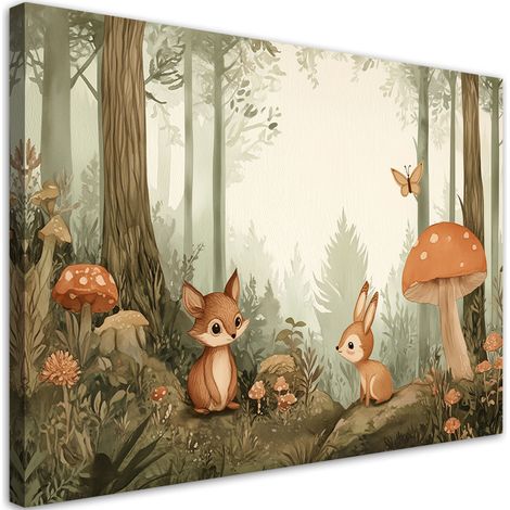 Stampa su tela per cameretta, Animali della foresta Natura Beige - 60x40 (1/3)