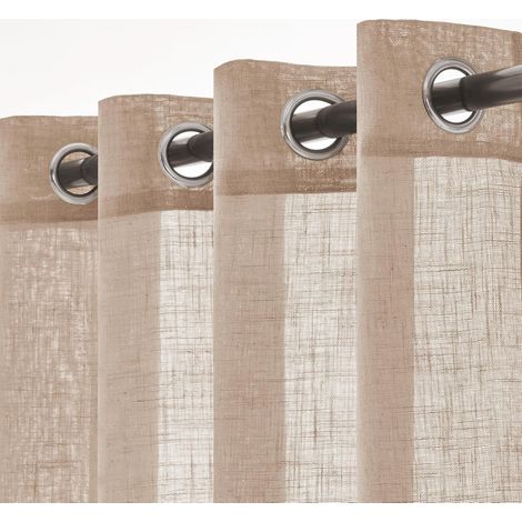 Rideaux Court en Lin Translucides Voilage Fenêtre à Oeillets Rideaux et Draperies Intérieurs Modernes pour Chambre Salon Coucher Lot de 2, 140x145 cm Blé (1/5)