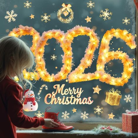 Pegatinas navideñas para ventanas con diseño de guirnalda dorada, accesorios de decoración para fiestas navideñas, Año Nuevo 2026.