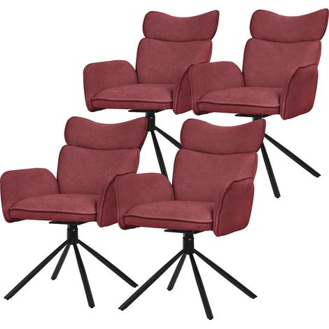 ML-Design Esszimmerstühle drehbar 4er Set Rot mit Stoffbezug, Wohnzimmerstuhl mit Armlehne & Rückenlehne, 360° Drehstuhl, Polsterstuhl mit Stahlgestell, Sessel ergonomisch, Küchenstuhl Loungesessel