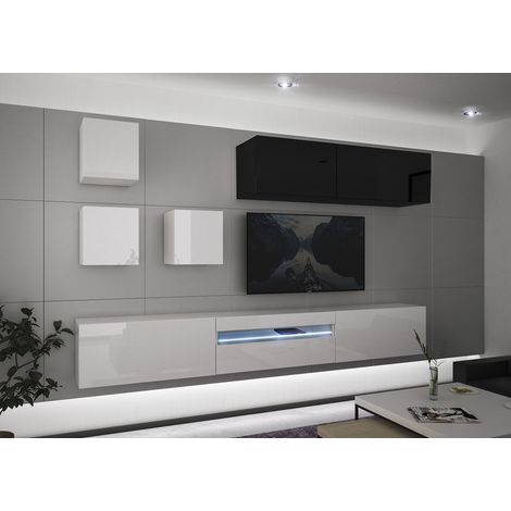Ensemble meuble TV NEXT 277 AN277-17BW-HG30-1B blanc-noir brillant 273 cm