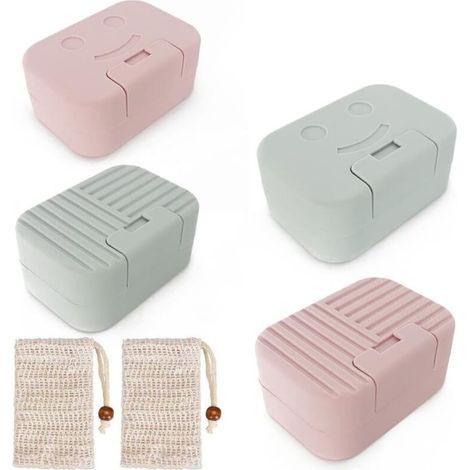 4Pcs Travel Plastic Soap Dish + 2Pcs Soap Bags, Soap Holder, Easy Clean Soap Dish for Bathroom, Shower and Kitchen