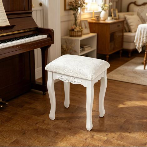 Sgabello da toeletta 37x29x42,5 cm in MDF bianco crema, facile da montare, FloraGrace (1/5)