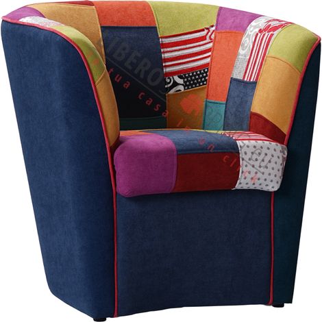 Poltrona in tessuto patchwork cucita a mano per camera ufficio BLU (1/5)