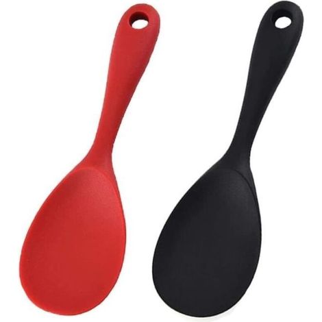 Cuillère de cuisine - Cuisine - Lot de 2 - Silicone de qualité alimentaire - Anti-adhésives - Rouge/Noir (1/4)