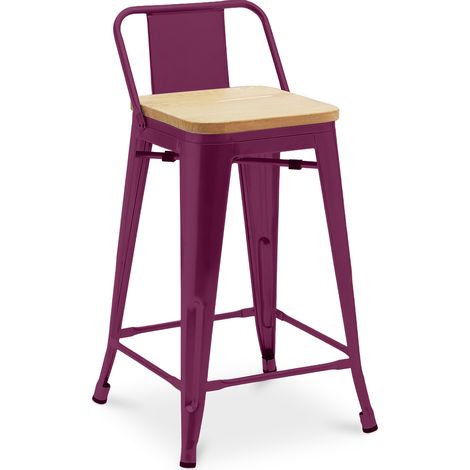 Tabouret de bar avec dossier - Design industriel - Bois et acier - 60cm - Nouvelle édition - Stylix Violet