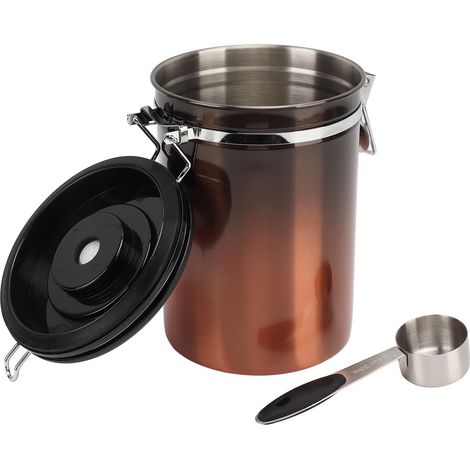 Boîte à café hermétique en acier inoxydable avec cuillère pour thé, noix, farine, flocons d'avoine, tabac (1/5)