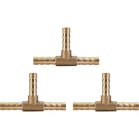 5 raccords en T en laiton à 3 voies pour tuyau, connecteur à barbes, pour air, eau, huile, gaz et carburant (6 mm) (1/5)