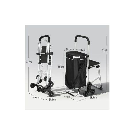 Carrello spesa nero in alluminio 59,5x46x97 cm con seduta pieghevole – MEUBLIV (1/5)