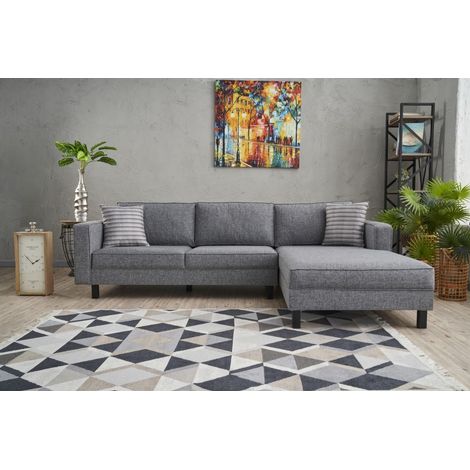 Ecksofa Rechts Nackter Stoff Grau