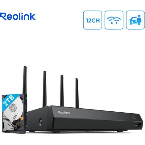 Caméra de surveillance NVR Wi-Fi 6 12 canaux – Enregistrement 24/7 – Stockage local 2To – Supporte jusqu'à 12 caméras Reolink