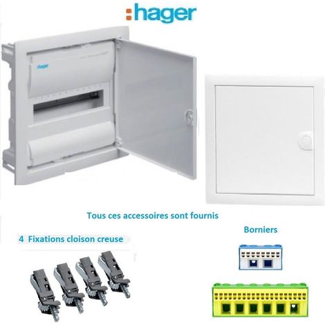 Coffret électrique encastré Cloison creuse 12 modules 1 rangé - porte Métallique blanche Hager VH12NC