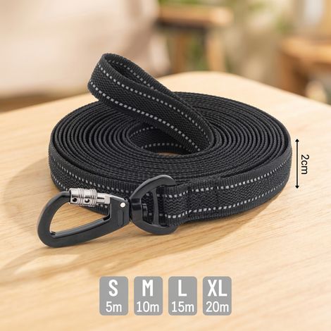 belviona Schleppleine für Hunde, gummierte Hundeleine rutschfest, reflektierend & stabil, mit drehbarem Karabiner, 20 m, schwarz (1/5)