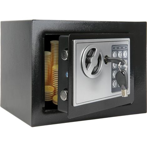 Coffre-fort mural électronique – 4,6 L, ouverture par code ou clé, noir, montage sécurisé (1/5)