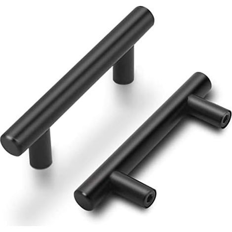 Set mit 15 Möbelgriffen – Schubladengriffen – Edelstahl, matt, 64 mm Lochabstand – für Küche, Bad, Schlafzimmer, Büro – Schwarz – 10 x 6,4 cm (1/5)