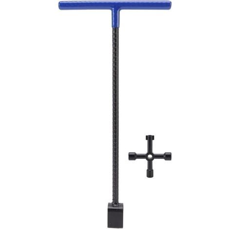 Wasserzählerschlüssel aus Stahl, Multifunktionsschlüssel mit T-Griff, 4-Wege-Werkzeug für Ventile und Wasserhähne, blau (1/5)