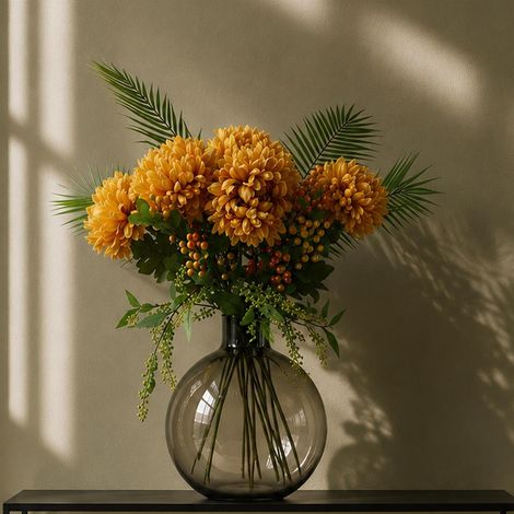 100cm Artificial Yellow Chrysanthemum Glass Ball Vase Premium (1/5)