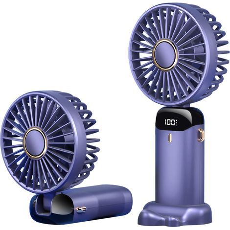 Mini ventilateur portable, rechargeable, petit ventilateur de bureau à 5 vitesses, pliable à 90°, fonctionne sur piles avec cordon, idéal pour la maison, le bureau et les voyages. (1/5)