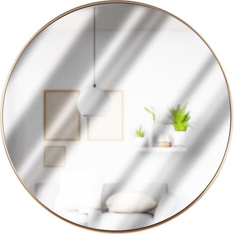 Specchio tondo da parete cornice in metallo oro per ambienti moderni - 50 cm (1/5)