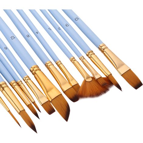 Juego de 12 pinceles de precisión con cerdas de Taklon bicolor para pintura en miniatura, acrílico, óleo y acuarela. Set de dibujo para principiantes y estudiantes. (1/5)