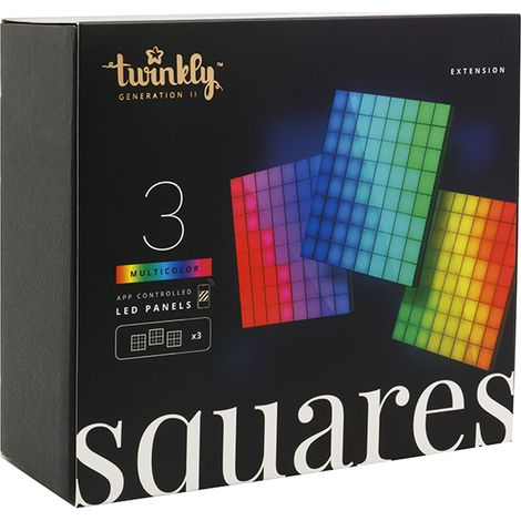 Twinkly Squares Extensions – Panneaux LED Contrôlés par Application avec 64 Pixels RVB Noir. 3 Tuiles d'Extension