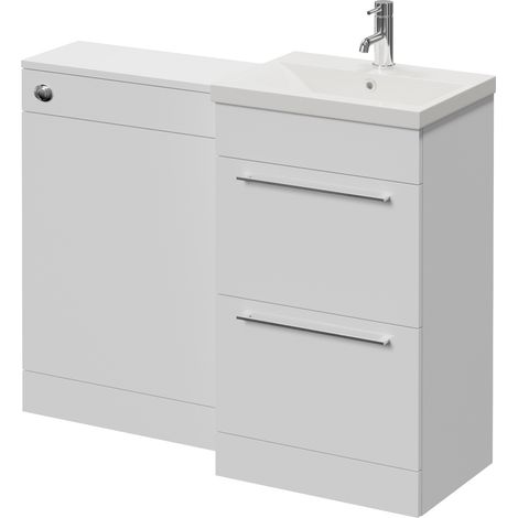 Napoli 390 Cento Gloss White 1100mm 2 Drawer Vanity Unit Toilet Suite with Glide Basin - 1100mm - Chrome 320mm HandleWithout Kingston Toilet Pan