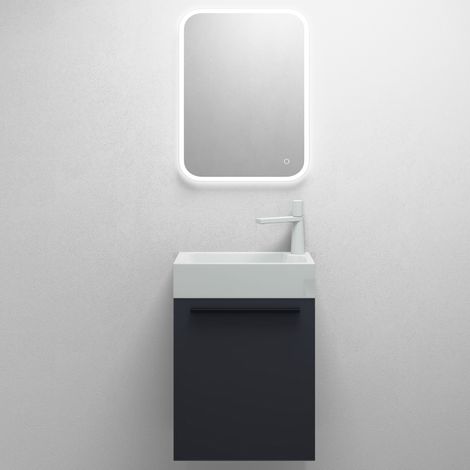 Mai & Mai Meuble de Salle de Bain Gris Noir Mat 46cm Meubles de Salle de Bain Suspendu avec Vasque et Miroir (1/5)