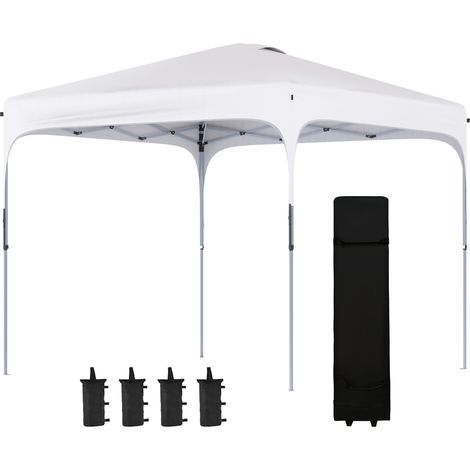 Pavillon de jardin 2,5 x 2,5 m, pliable, hauteur réglable (4 niveaux), toile Oxford UV50+, structure en acier, sac de transport inclus, blanc