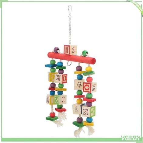 Jouet à mâcher pour oiseaux - FAF EICY - Bloc coloré - Bois naturel - Corde de coton - Suspendu multicolore (1/5)