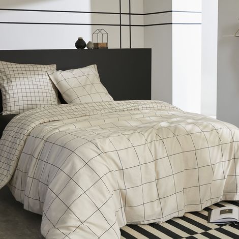 Parure de lit 140x200 coton carreaux Terre de Nuit Carrie