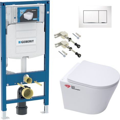 Pack WC Bati-support Geberit + WC Swiss Aqua Technologies sans bride + abattant SoftClose + plaque blanche (Geb SAT Infinitio-H)