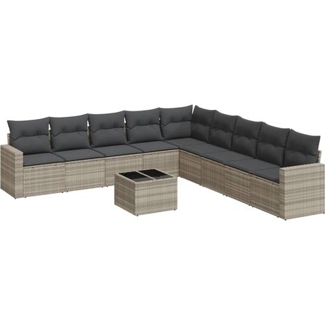 Maison Exclusive - Set Divano Giardino 10 pz con Cuscini Grigio Chiaro Polyrattan (1/3)