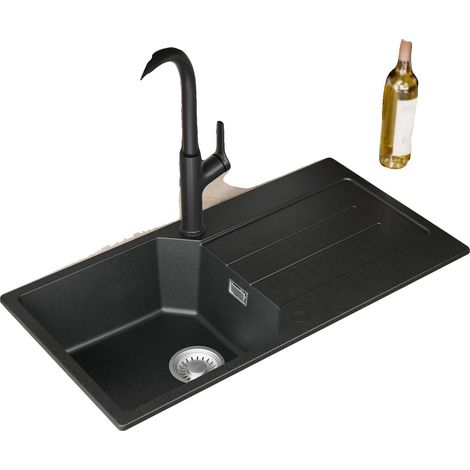 Évier de cuisine, design sous plan, caractéristiques de réduction du bruit, noir (1/5)