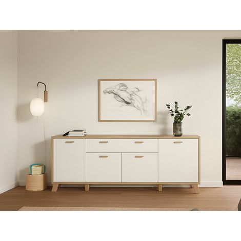 Dmora - Aparador Claribel, Bufé de salón, Aparador de salón, Despensa de cocina, 196x39 h73 cm, Roble y Blanco (1/5)