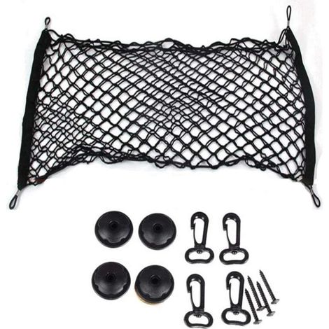 AGE Filet de Rangement pour Coffre de Voiture,Grande Taille 60 x 110 cm - Bagages Fixe en Flexible Nylon Élastique,Organisateur Stockage avec Vis et 4 Crochets,Universel pour Camion (1/5)