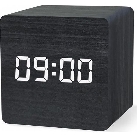 Reveil Numerique Bois Noir, Reveil Matin LED (1/5)